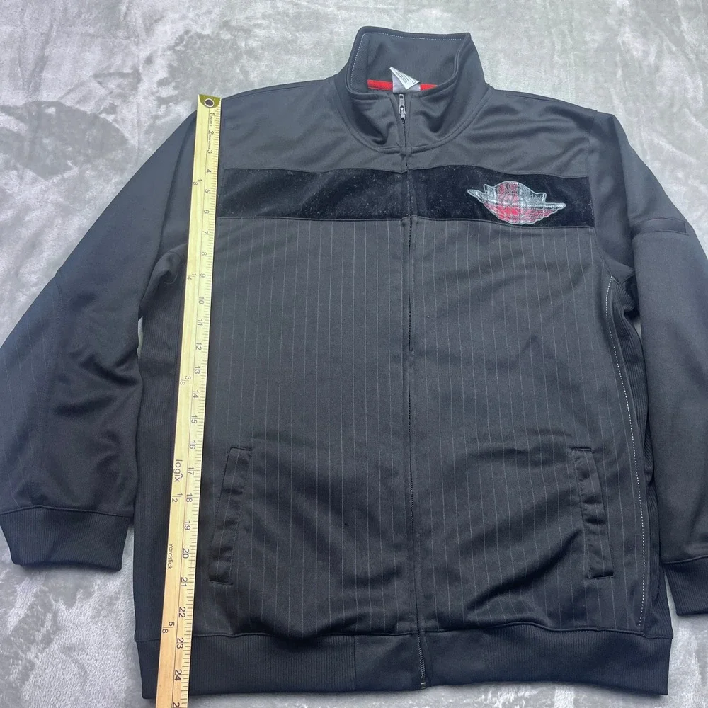 Jordan Track Jacket Full Zip Black Pinstripe Velvet‎ Logo Mens Large Grunge Boho